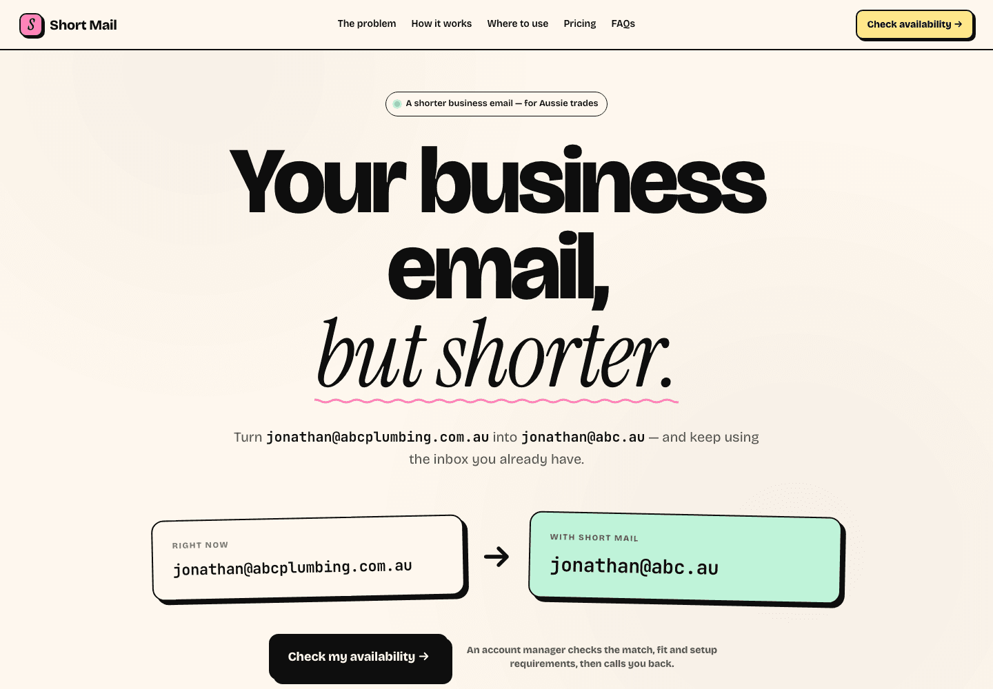 Screenshot of the Short Mail website homepage